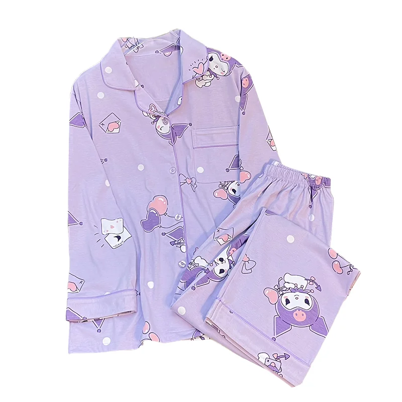 Cross border Japanese Instagram Cute Purple Kuromi Pajamas Spring and Autumn Cartoon Home Furnishings