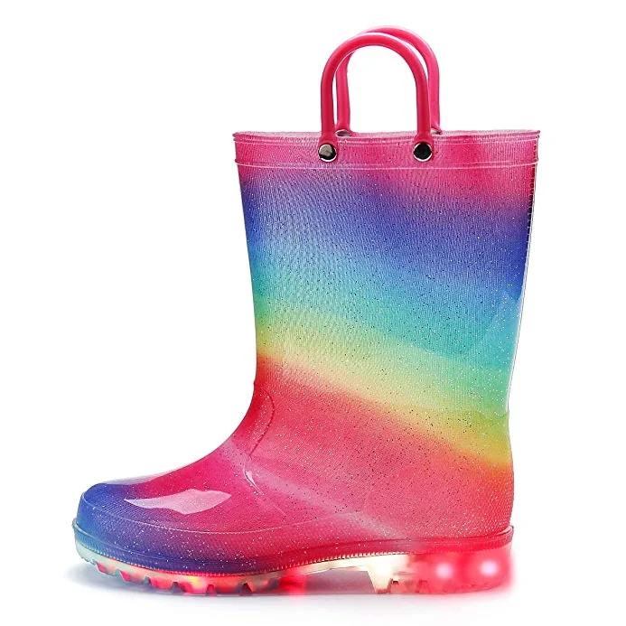 Girls Plastic Wellies Toddler LED Shiny Children Rain Boots