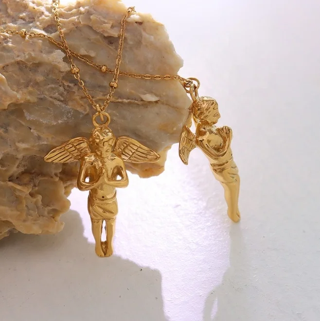 AZL Angel little Boy necklace stainless steel plated 18K gold trendsetter jewelry