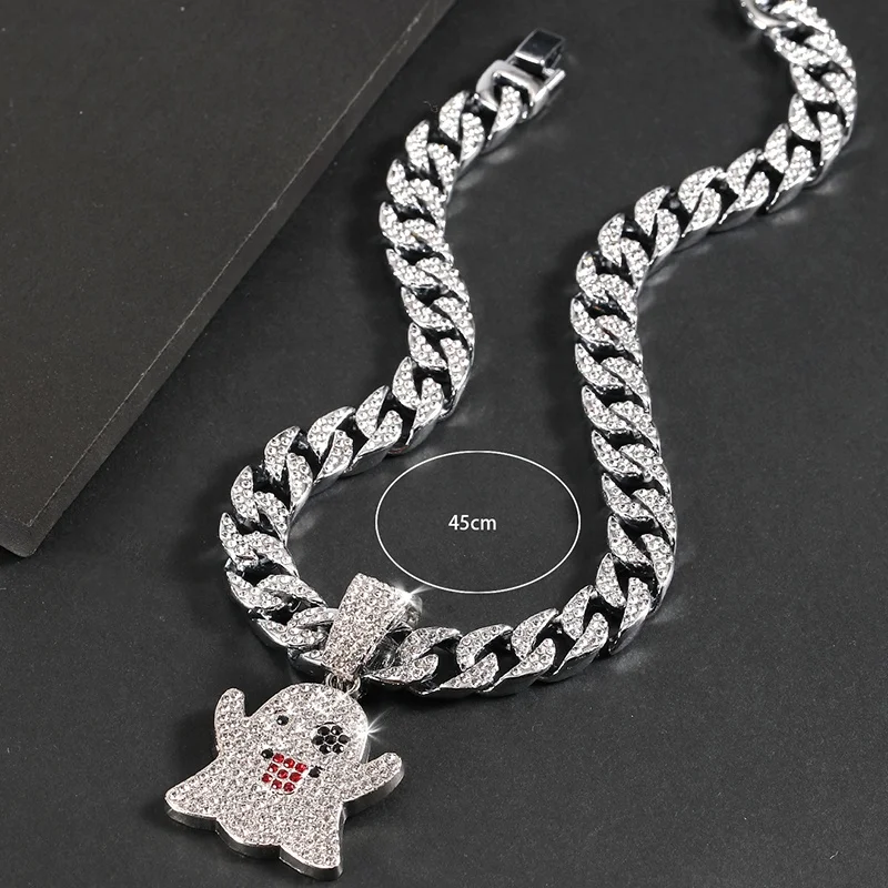 Manufacturer hip hop diamond funny ghost pendant chain gold plating chain necklace pendant for men jewelry