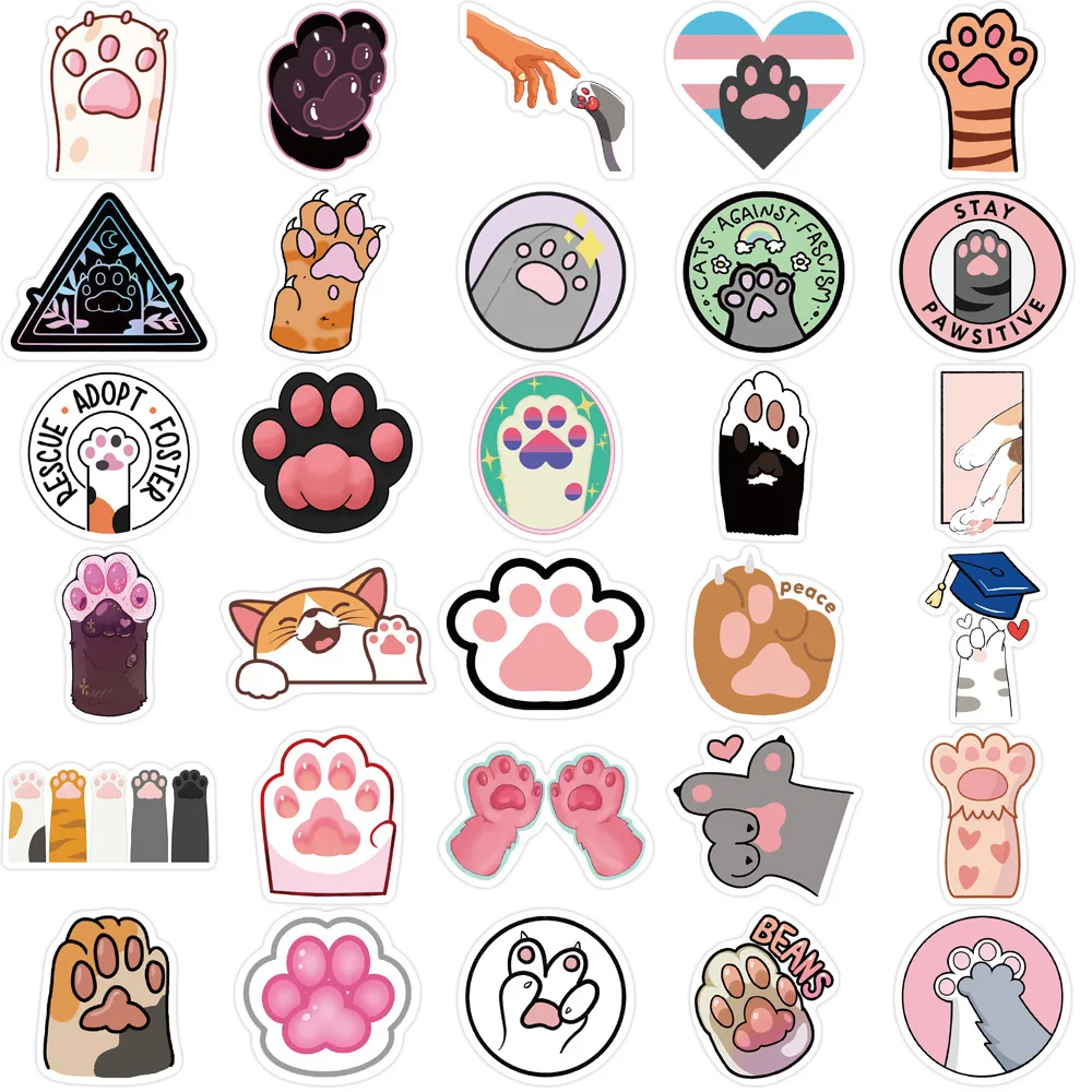 61Pcs Cute Cats Paw Kitty Graffiti Stickers For Girl Notebook Wall Laptop Vinyl Pet Cat Funny Decor Sticker