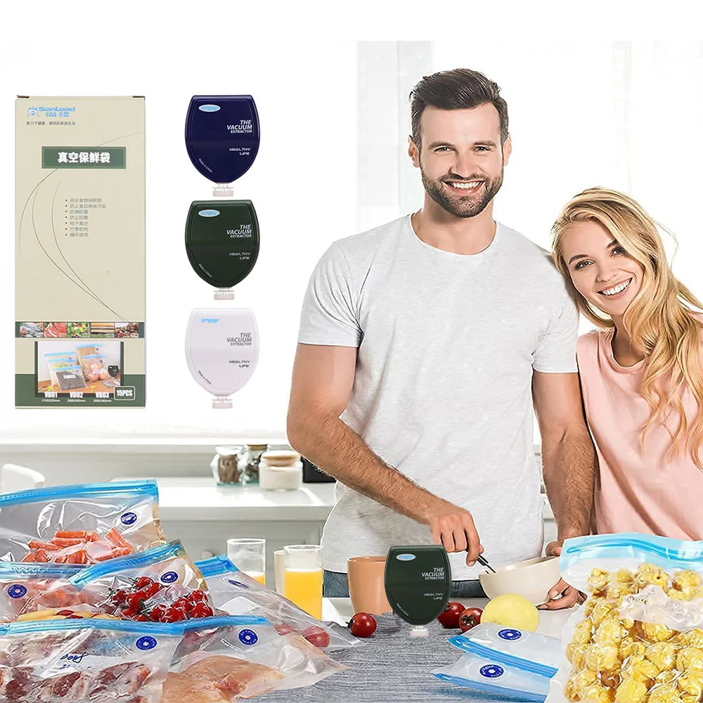 15Pcs Food Grade Reuseable Food Storage Bag Sealer Sous Vide Bags Hand Held Vacuum Sealer