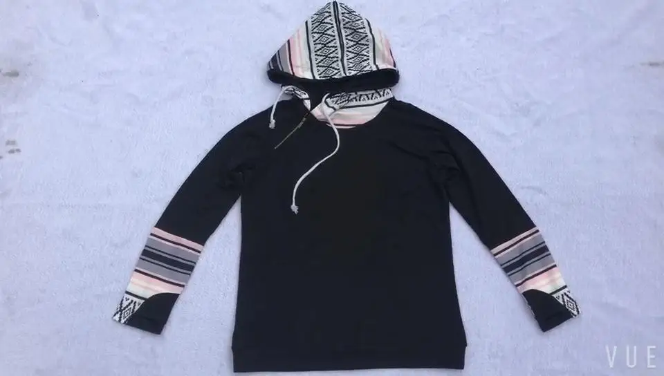 New Arrival Womens Double Hooded Sweatshirt Aztec Hoodie