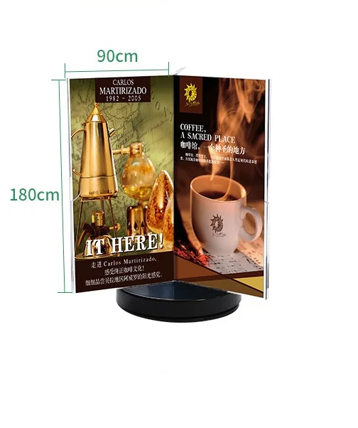 
custom Transparent acrylic three rotated six sides display billboard triangle tablet stands menu price list table signature rack 