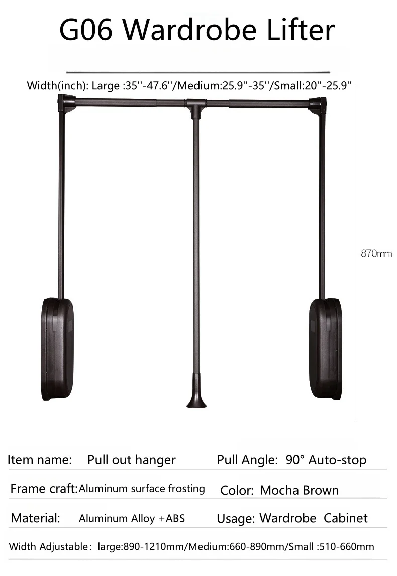 2025 Soft-Close Wardrobe Lifter Aluminum Expanding Heavy duty steel Tubing with ABS Housing
