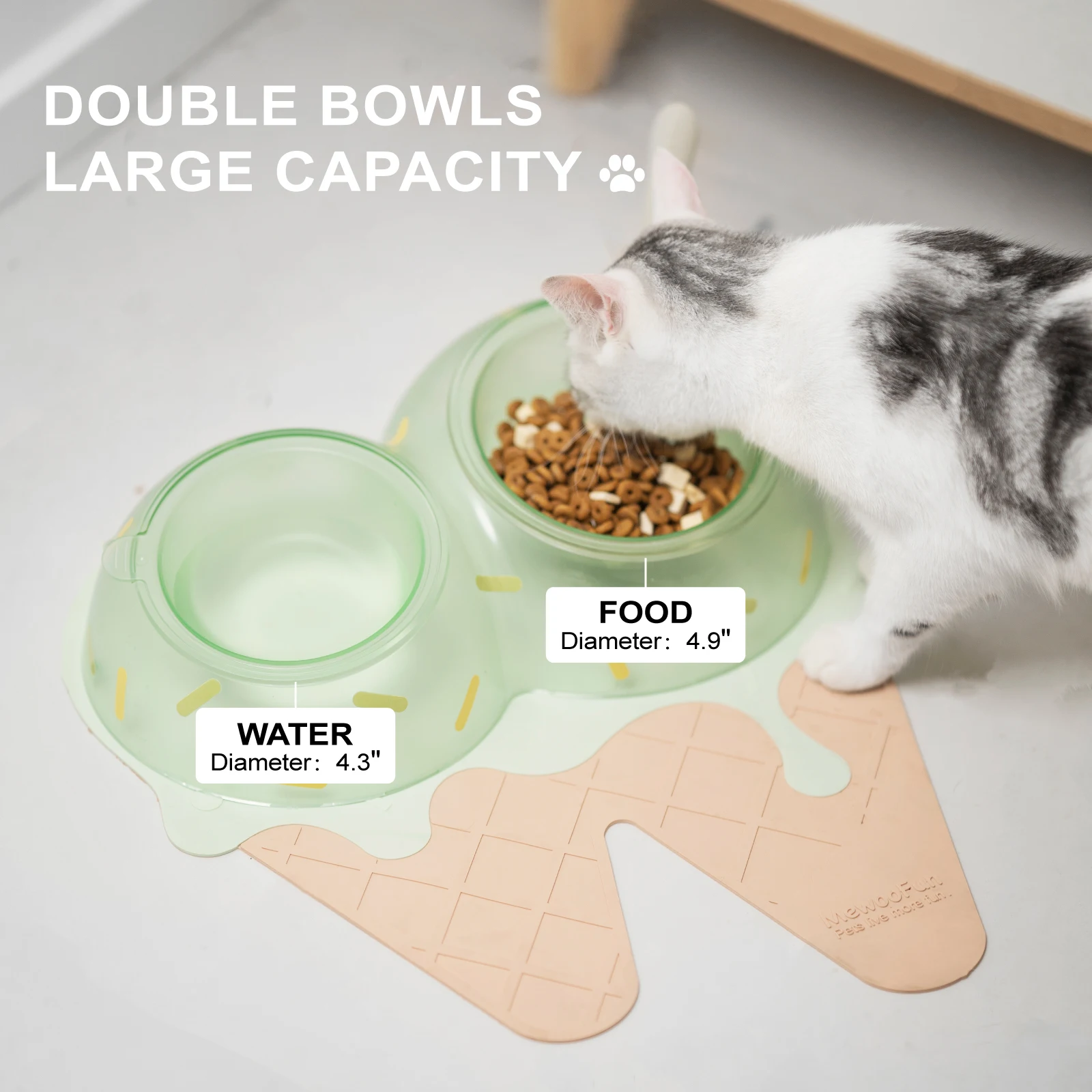Wholesale Transparent ABS Raised Pet Double Water Bowl Elevated Cat Bowl With Mat