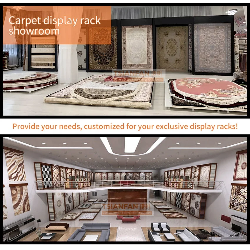 New design hanging metal rack for fabrics rug display units carpet rack display fabric stand modular carpet display rack