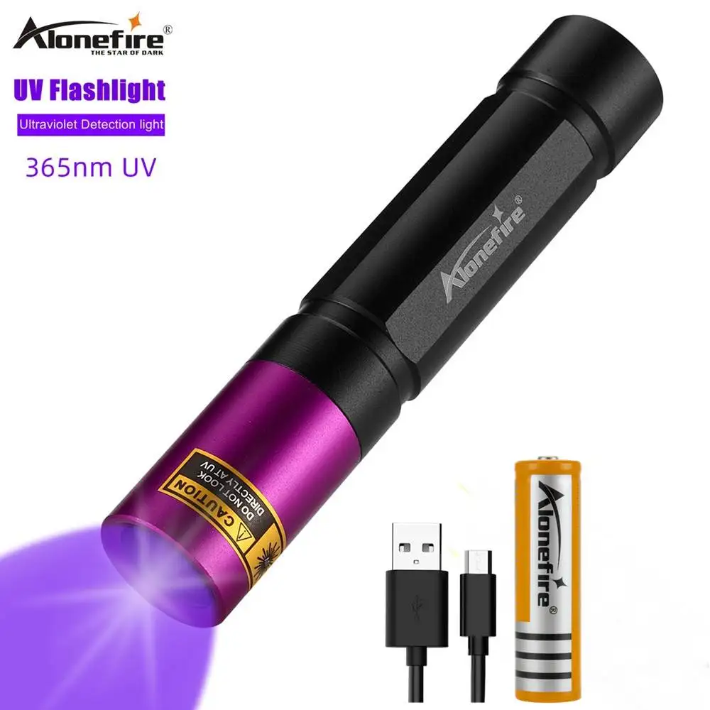 Alonefire SV011 365nm UV LED Flashlight  USB Charging Black LightPet Clothing Food Detect Travel Detection light Torch