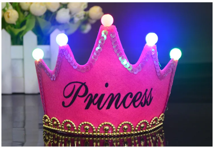 Birthday Party girl clips King princess Decorations LED Happy Birthday clips Flash Crown Hat Birthday for kids