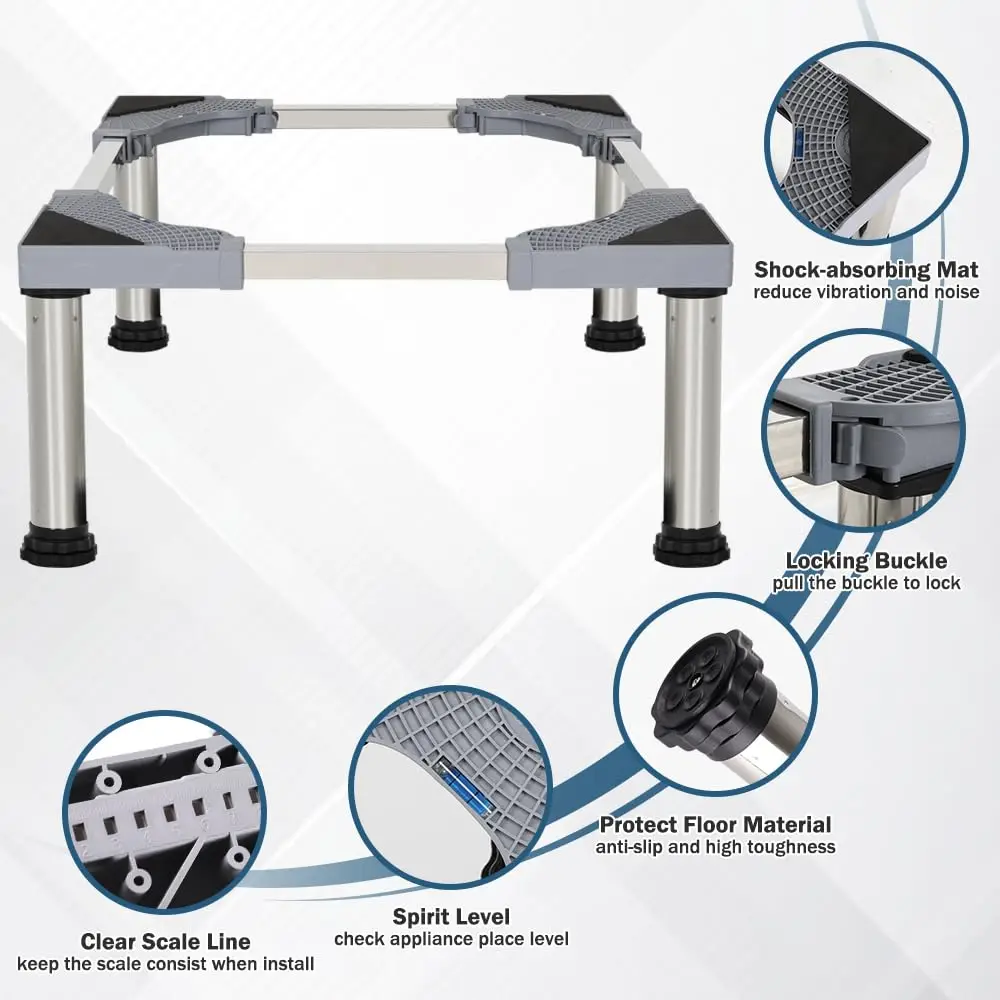 Washing Machine Stand Mini Fridge Stand with 4 Strong Feet (11-12.2in High) Adjustable Refrigerator Base Multi-Functional