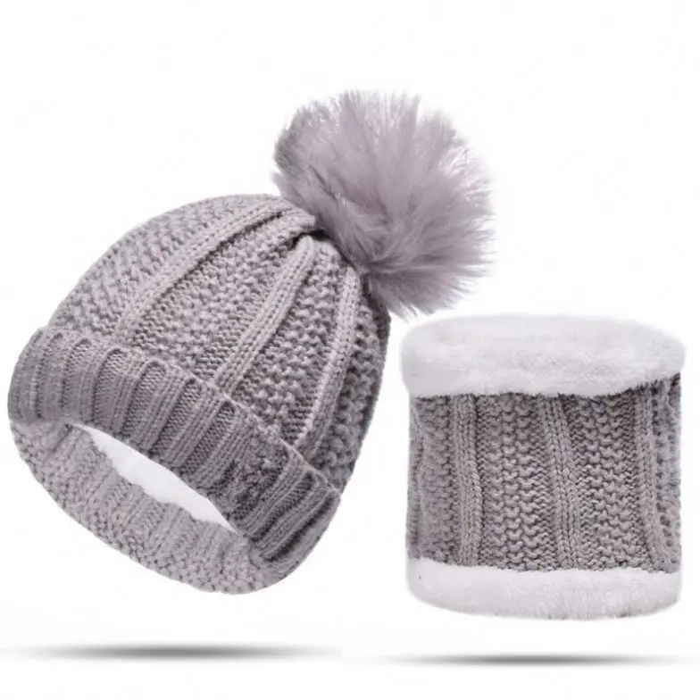 Fashion Winter Hat Scarf Set For Women Girl Warm Beanies Hat For Girl Ring Scarf Pompoms Winter Hats Knitted Caps Scarf