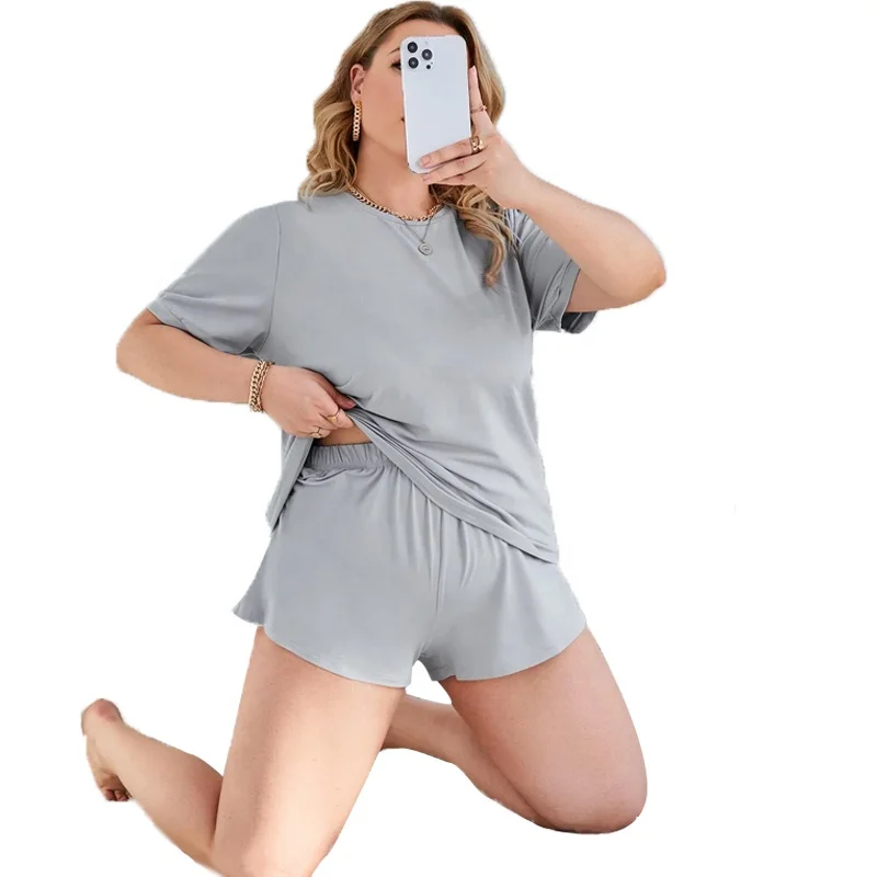 Hot Selling US Size XL Plus Women Sleepwear 2 Pieces Set For Ladies Cotton Pajamas