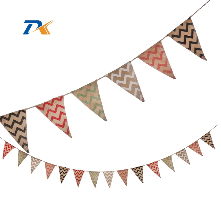
3 Meters 15 Flags Rustic Hessian Jute Linen Bunting Flags Burlap Lace Pennant Party Garland Wedding Decoration 
