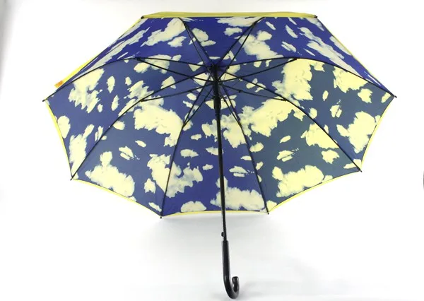 Hand open curved classic J-handle umbrella automatic open windproof transparent firm umbrella, sky blue