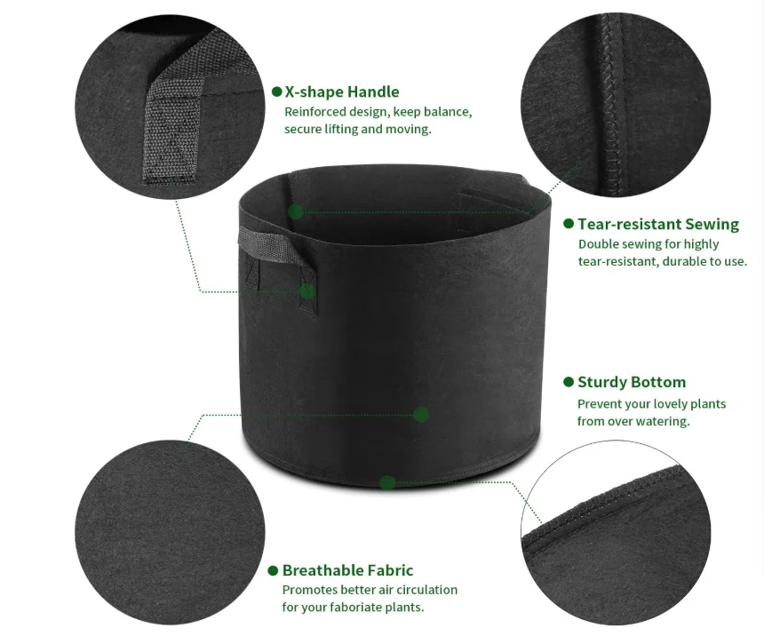 1/2/3/5/7/10/15/20/25/40/60/100 Gallon  Non-woven Fabric Potato nursery Plant Vegetables mushroom bag Garden Grow Bags