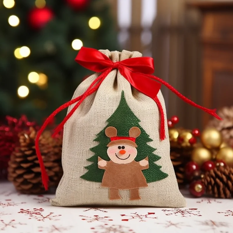 Custom Wholesale Christmas bags Polyester Cotton Canvas Reusable Drawstring Gift Candy Bag