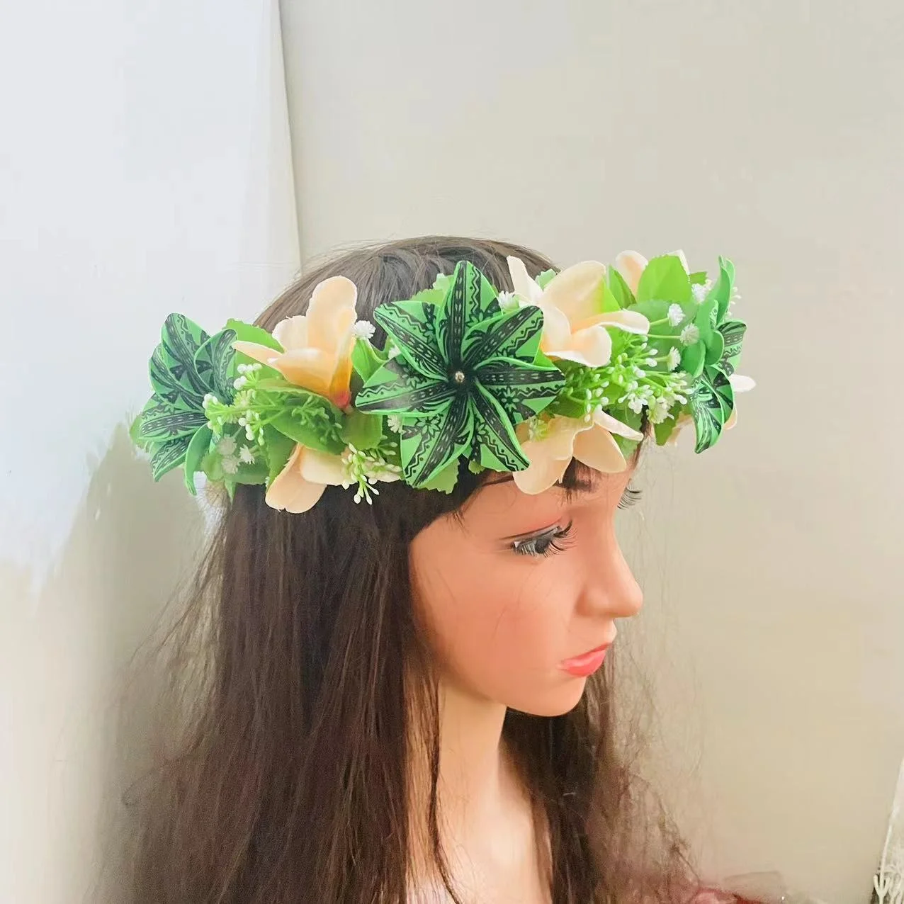 New Leaves Foam Plumeria flower with Haku Headband for floral Artificial wedding party graduation accessories Island dancing