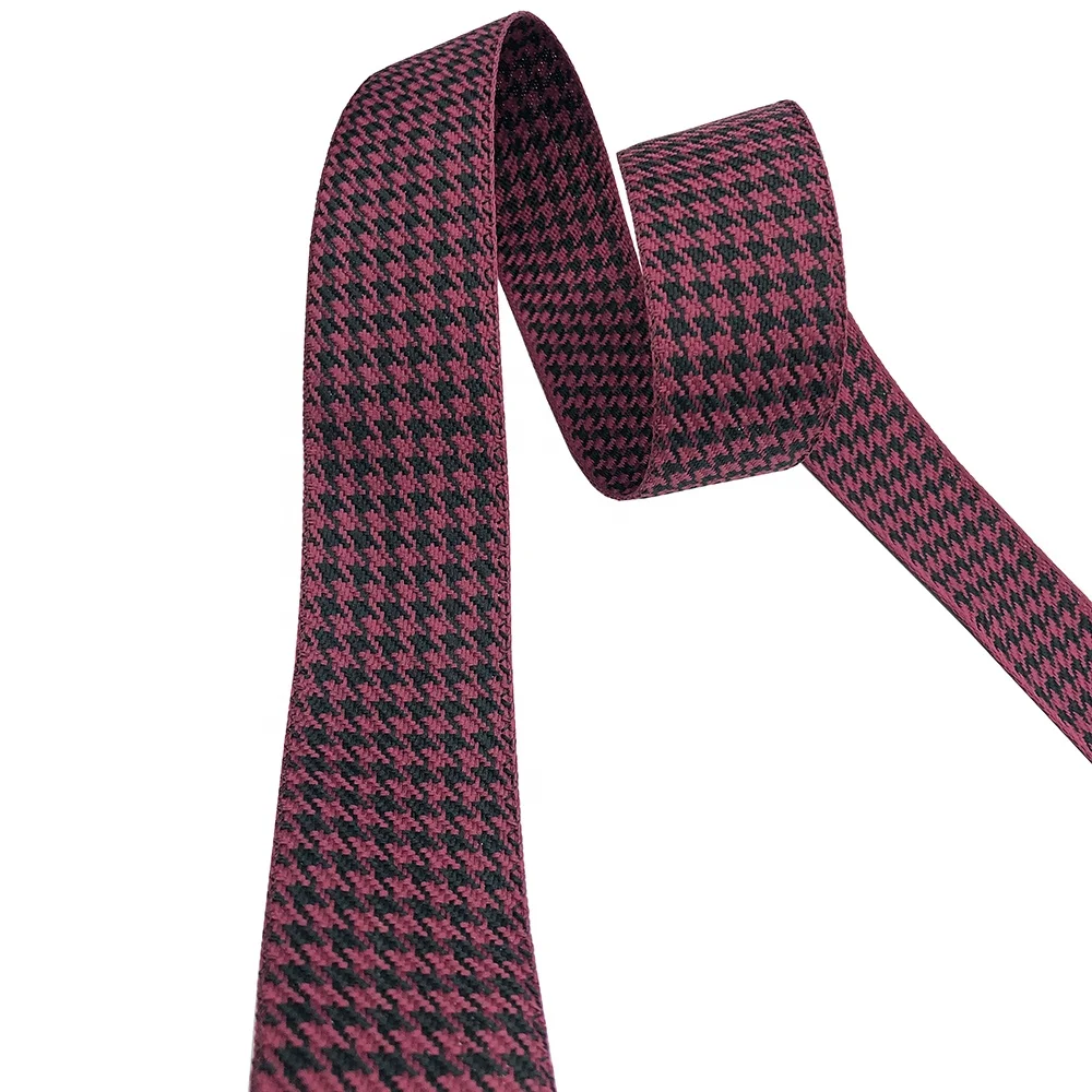Custom colors Houndstooth check fabric Webbing Double Sided Polyester dog tooth Jacquard Webbing