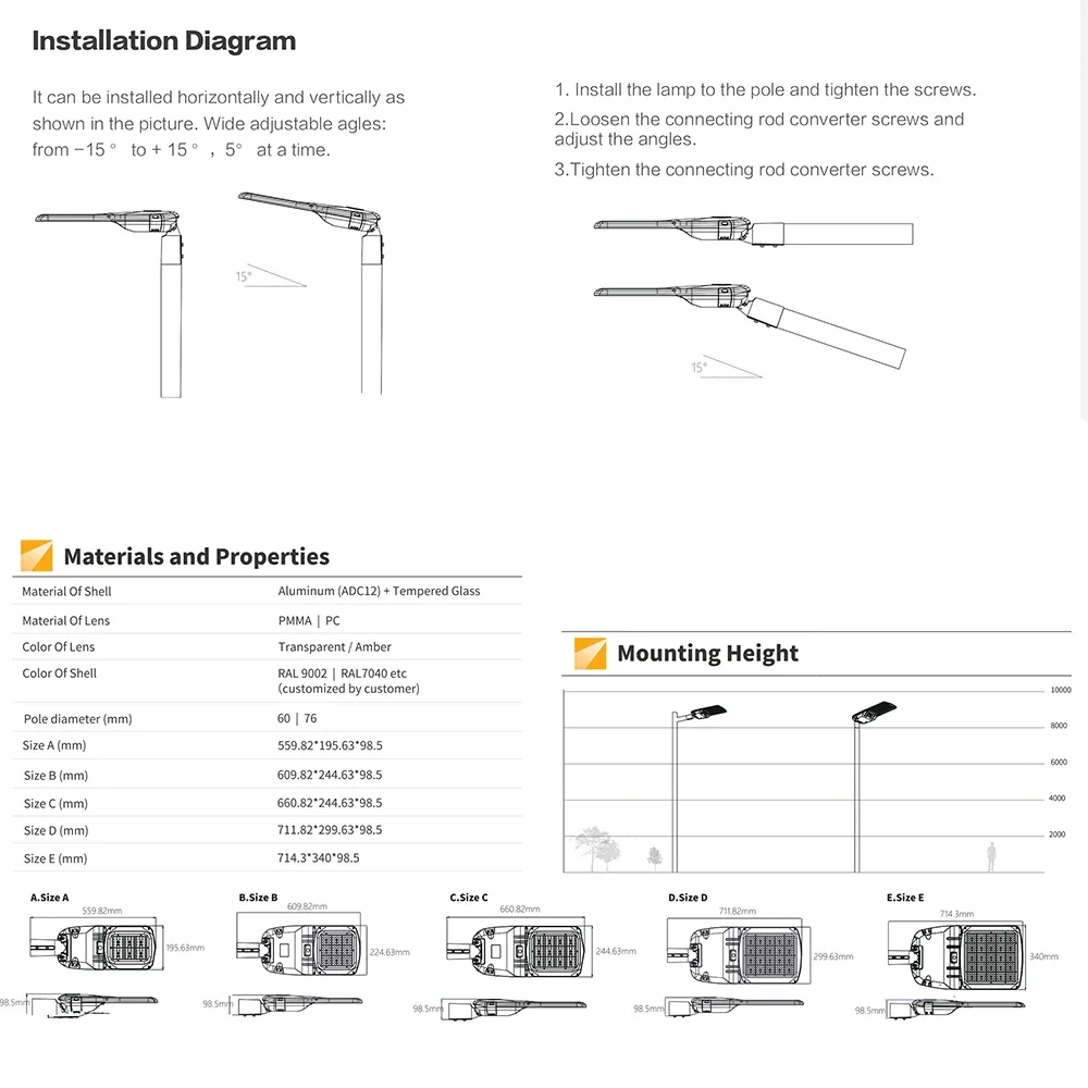 Street Light Lamp for Lighting Watt Led Sodium Luminaires IP65 70 Cell Street Light Hight Watt Road