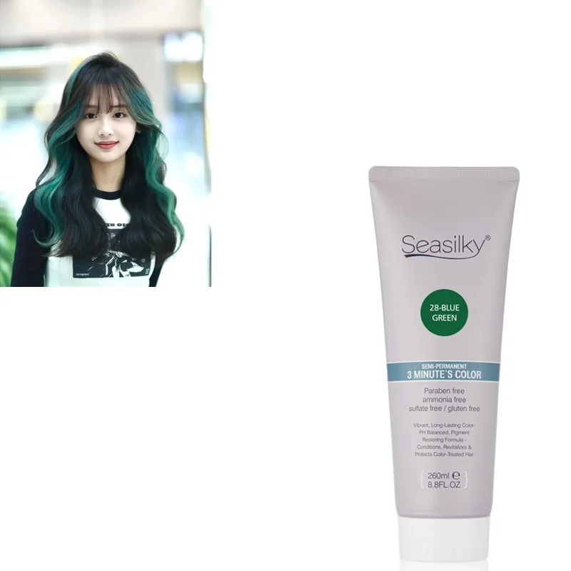 Sulfate-Free Fashion Blue Green Color Semi-Permanent Hair Color Cream Professional Color Conditioning 260ml