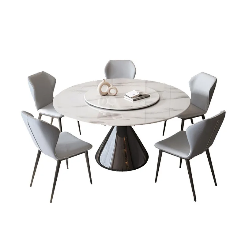 Round Stone Table Modern Dining Table Suitable for 4-6 People Circle Kitchen Table with Faux Marble Top and Stainless Steel Base