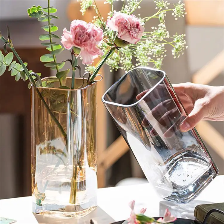 Home&Wedding Decor Custom Wholesale Luxury Square Clear Crystal Flower Glass Vases