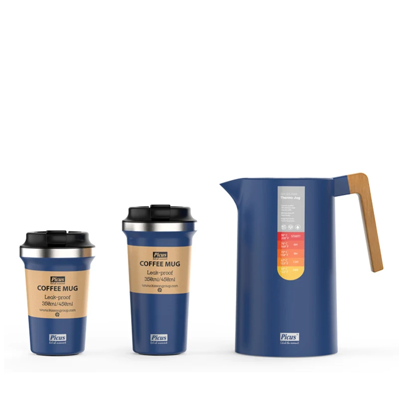 1.0L 1.3L PP OUTER WITH DOUBLE WALL STAINLESS STEEL LINER VACUUM JUG  NORDIC THERMAL CARAFE  WITH BEECH WOODEN HANDLE