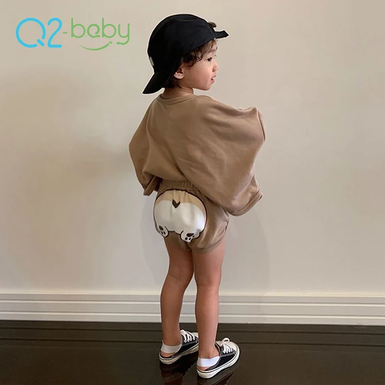 Q2-baby футболки с открытыми плечами; Шорты с героями мультфильмов; Одежда для малышей; Официальная одежда; Комплекты из 2 предметов