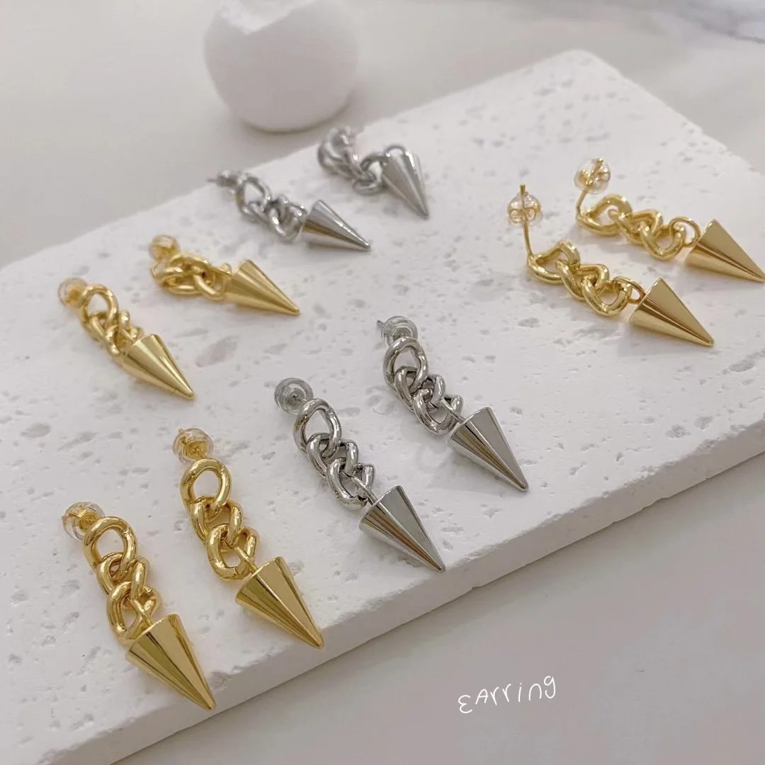 BD-L3037 Newest nail earring for men Cuban chain stud earring fashion gold plated earrings