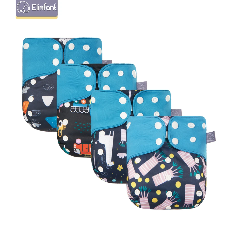 Elinfant new arrival 4pcs set ecological reusable double gussets washable cloth diaper nappy diapers