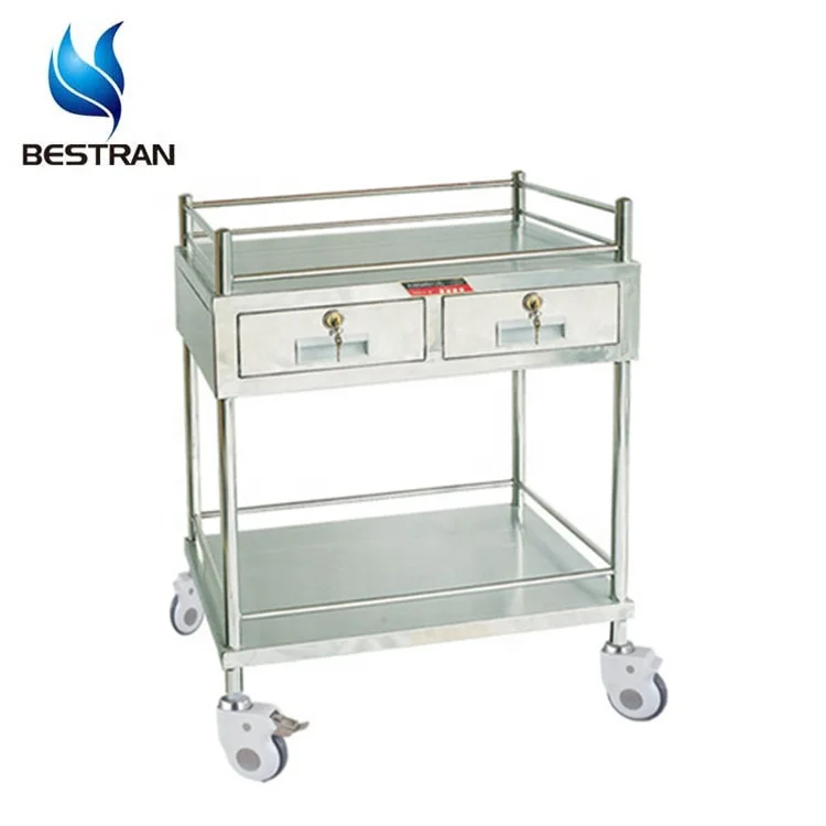 BT-SIT016 Hospital Stainless Steel Trolleys for Infusion Bottles Mobile Medical Instrument Cart with Shelves Wheels Price