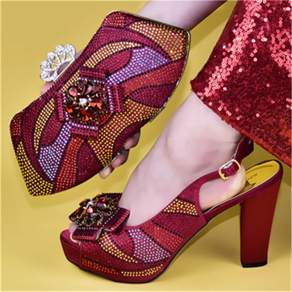 2019 wedding  italian shoes and bag set for nigeria party high heel shoes and matching bag ES92