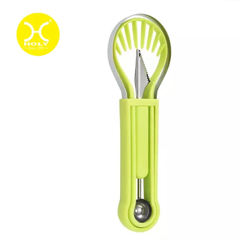Hot sale kitchen gadgets fruit tool 4 in 1 Stainless Steel Fruit Platter Cutter Set Watermelon Ball Fruit Digger Peeler
