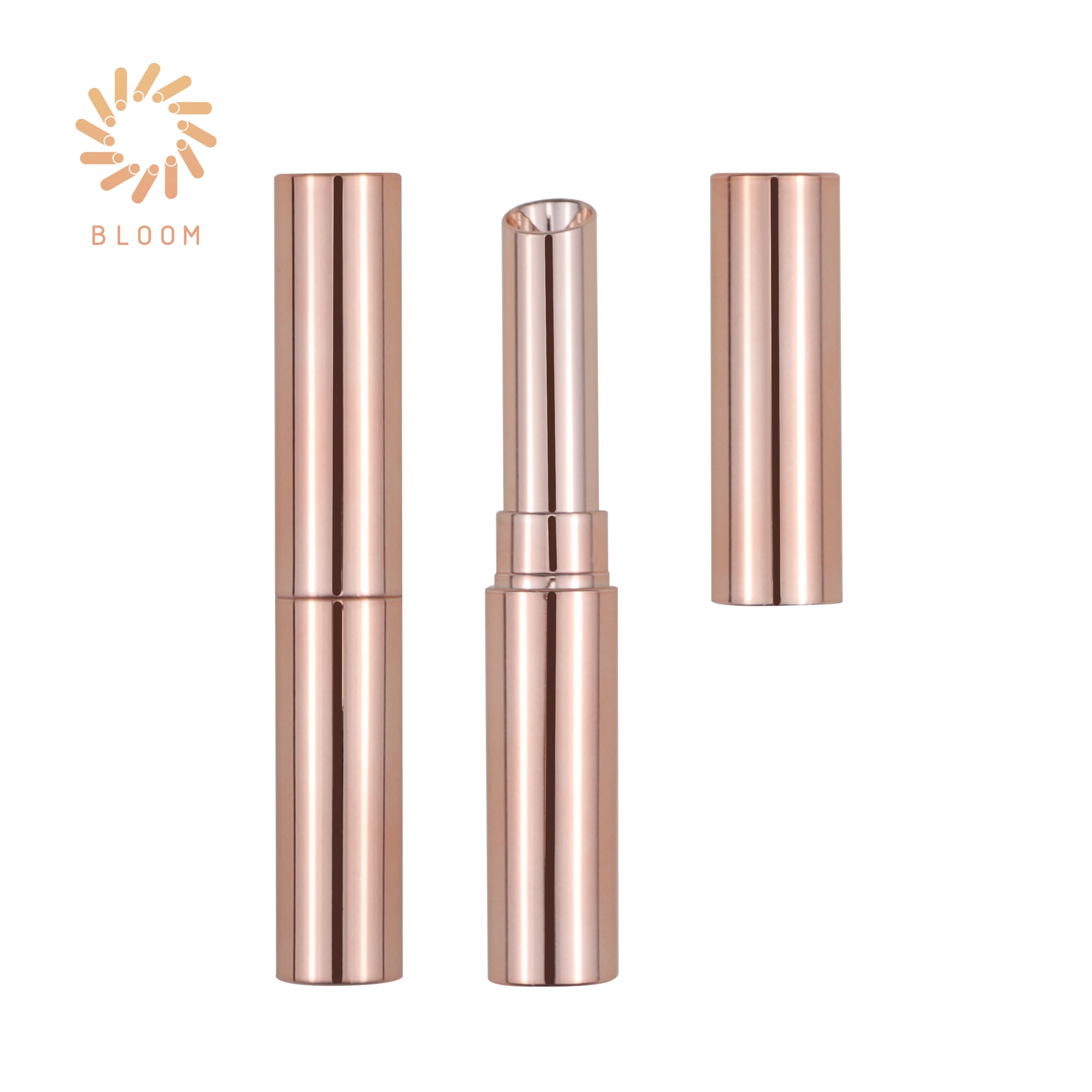 Bloompack OEM Empty Fashion Custom Cosmetic Rose Gold Lip Tube Round Slim Lipstick Case