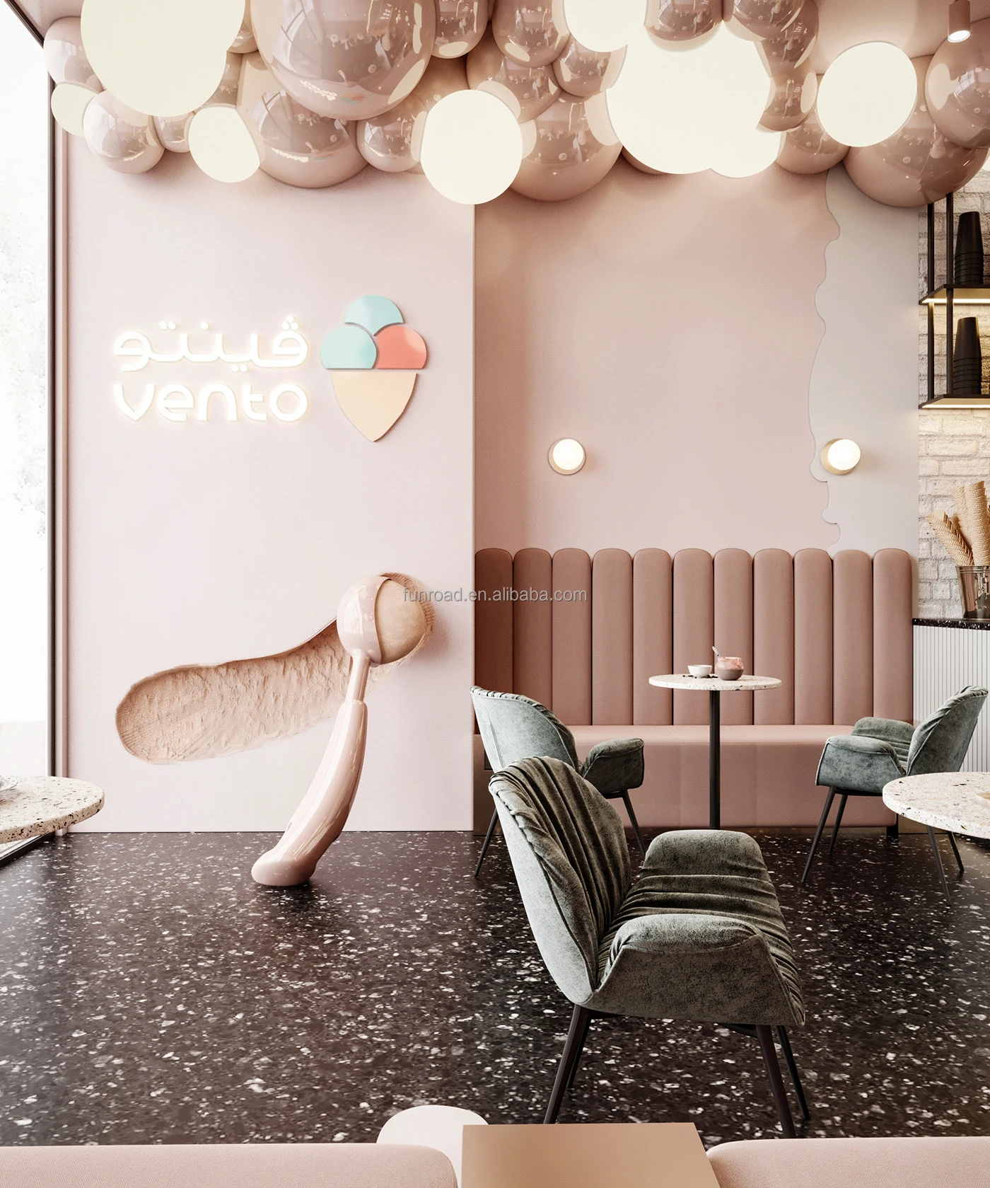 Newest Design Ice Cream Shop Decoration Customized Sweet Shop Counter Ice Cream Display Cabinet Showcase