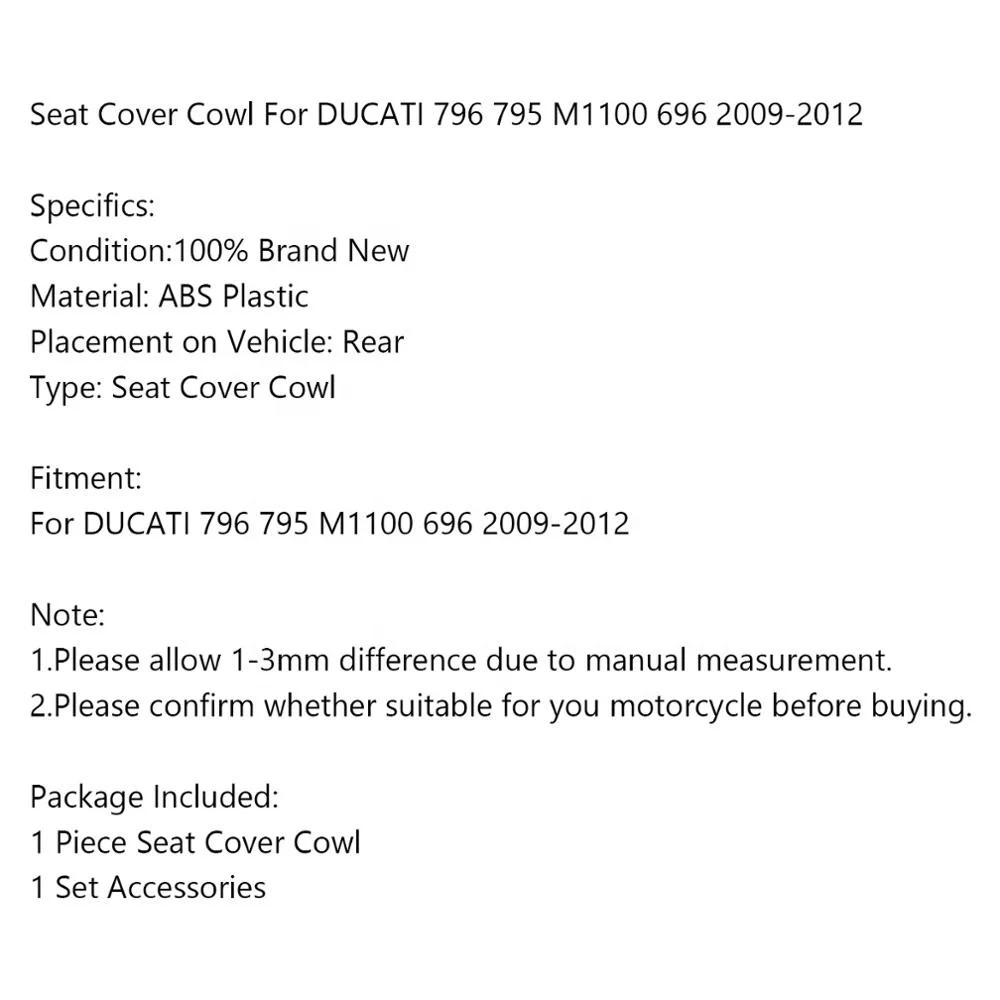 Бесплатная доставка обтекатель для заднего сиденья мотоцикла из АБС для DUCATI 796 795 M1100 696 09-12