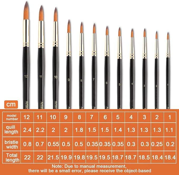 paint brushes 12 pcs art supplies round wood handle nylon hair paint brush set for acrylic watercolor oil artist painting