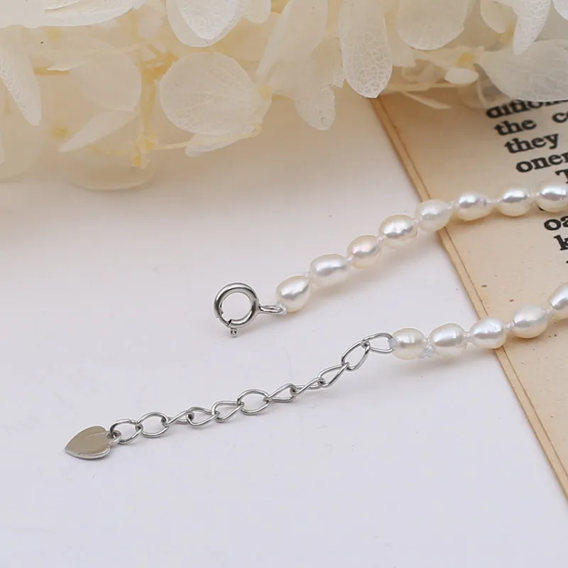 Simple jewelry nice luster 3-4mm tiny freshwater culture pearl chain necklace baroque