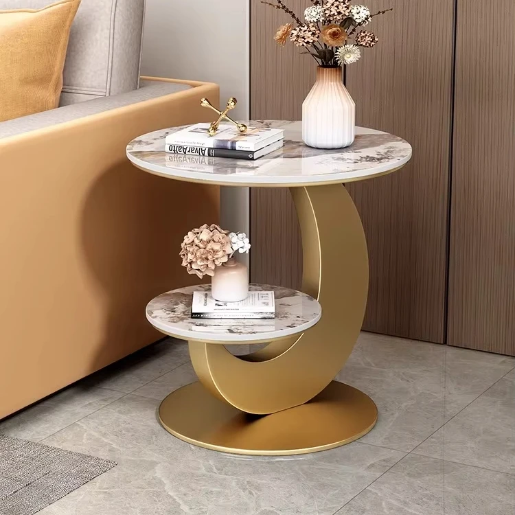 block stone nordic modern travertine rock light luxury Sofa side table bedside small round marble coffee tables for living room