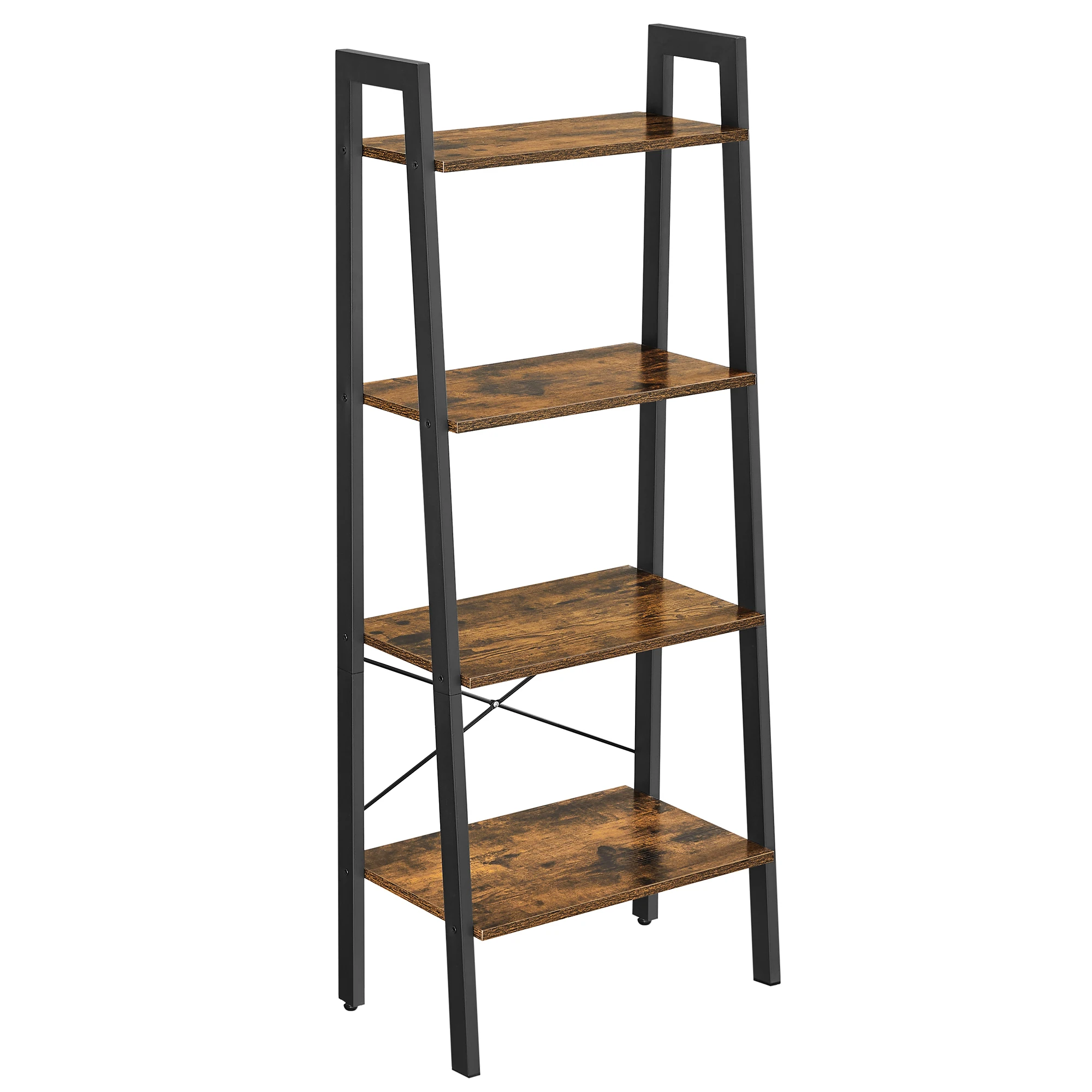 Industrial Rustic Brown 4-Tier wooden storage Rack Bookshelf Plant Flower Ladder Shelf for Living Room Bedroom