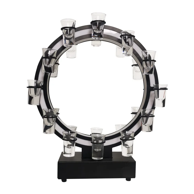 Bar lounge nightclub LED glow cocktail shotglass organizer tray wine bottle service tray Rings for whisky tequila rum vodka