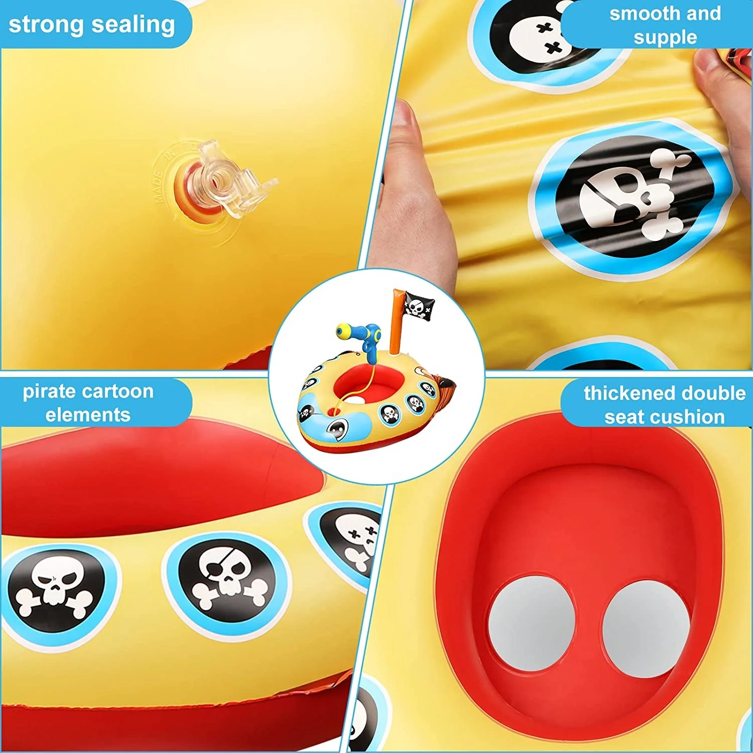 Inflatable Pool Float with water Gun,Firetruck and Pirate ship pool floats Swimming pool Fun Boat shaped toy for kids