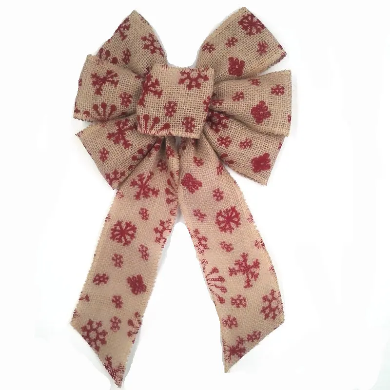 Уличные рождественские украшения, проводная отделка краев, предварительно привязанный красный принт, снежинки, джутовая лента, галстук-бабочка 10 дюймов X 18 дюймов