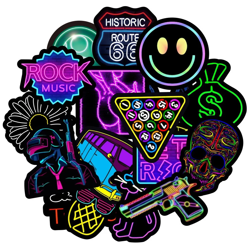 50PCS neon style graffiti stickers waterproof vinyl stickers cell phone computer who stupid decorative stickers