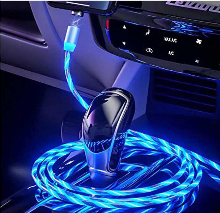 Wholesale Magnetic Fast Charging USB Cable Flowing Light 3 IN 1 Cable USB Led Luminous USB Cable