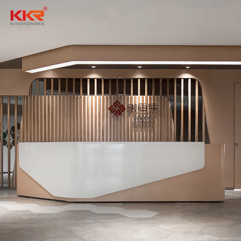 KKR стойка регистрации с твердой поверхностью для салона красоты OEM 3D стол на заказ