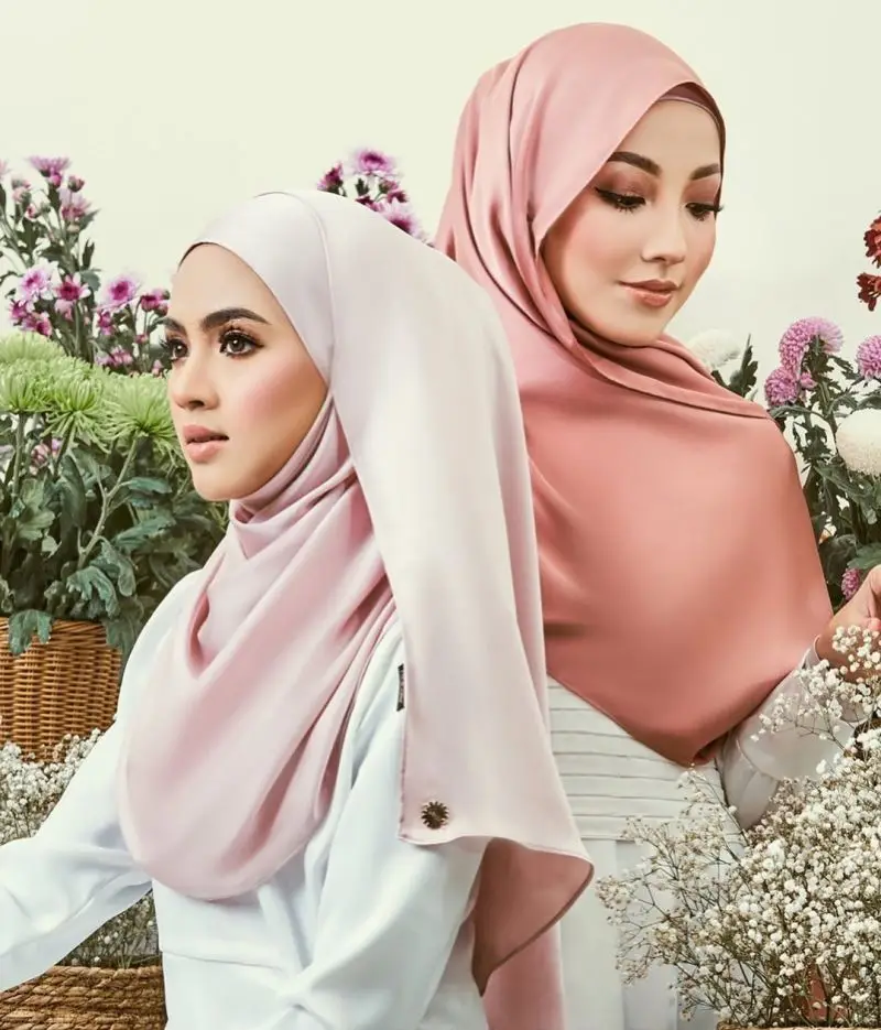 Wholesale High Quality Silk Satin Scarf Long Muslim Women Solid color hijab Malaysia Satin Turban