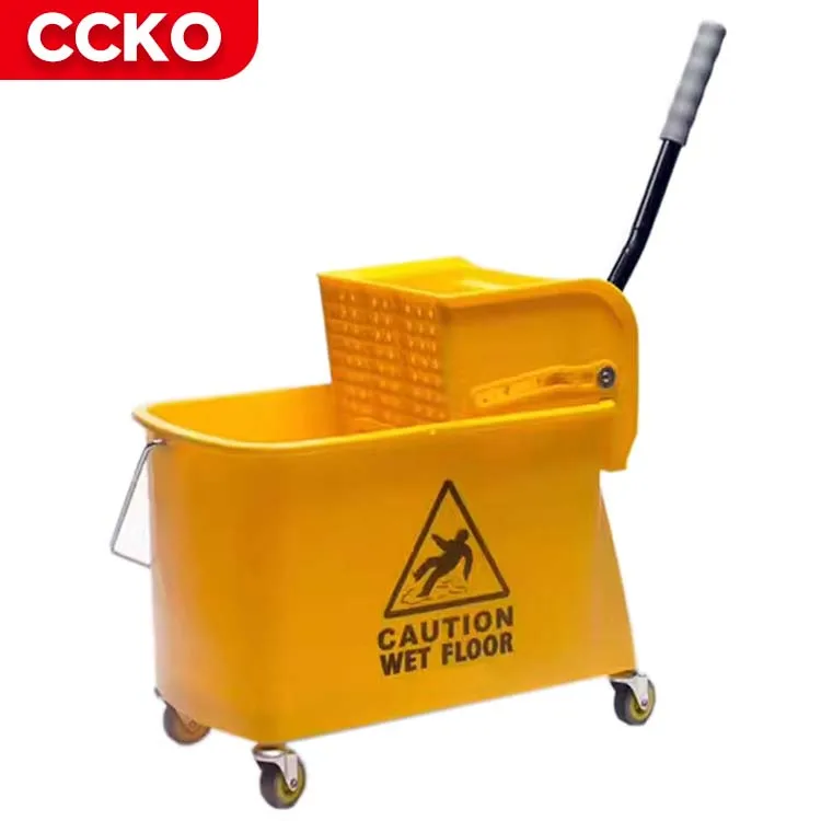 Restaurant Hotel Plastic Single Double Bucket Housekeeping Mop Bucket Wringer Trolley With Wheels Cleaning Cart Janitorial Cart