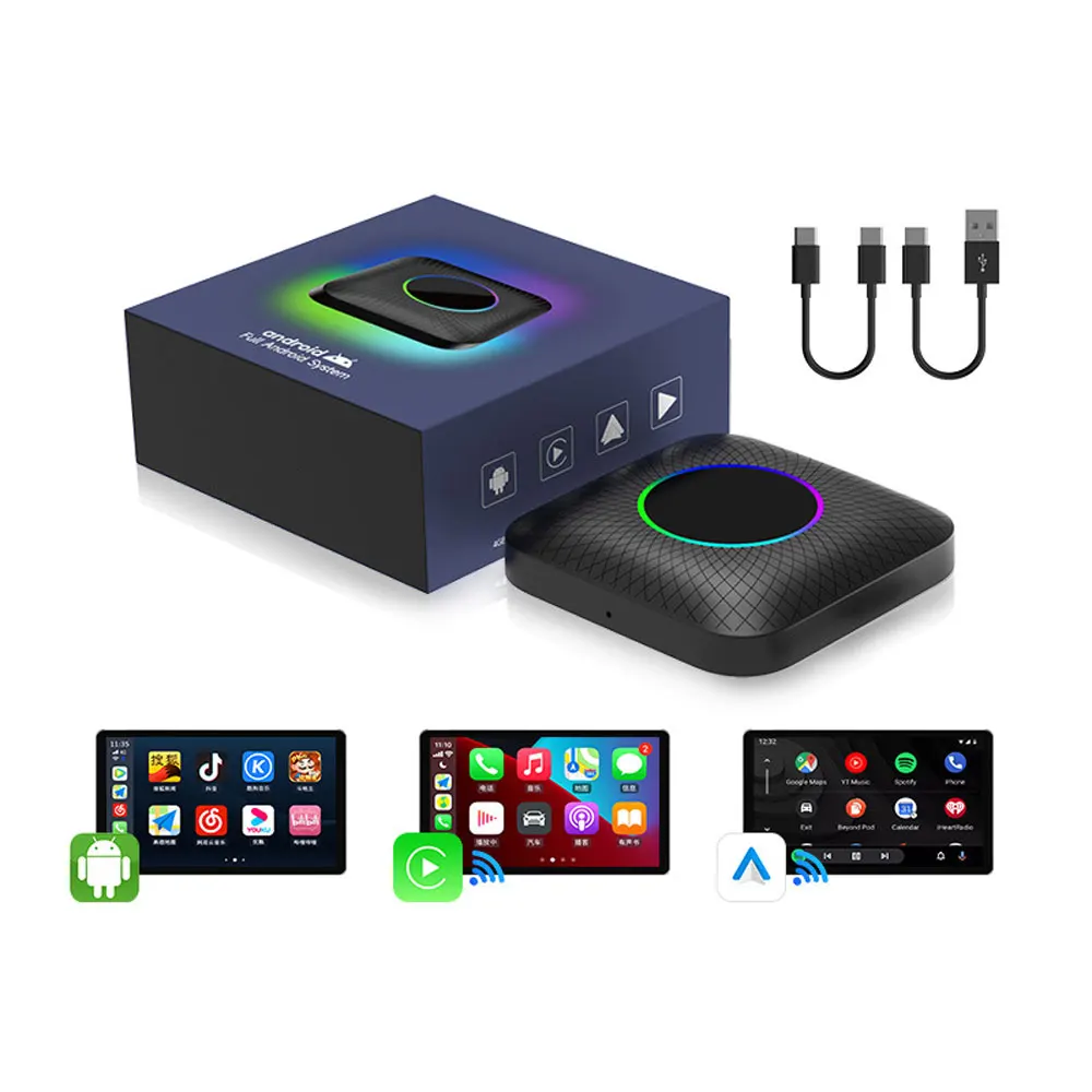 Tbox-led 4G SIM-карта carplay ai box android 13 4GB + 64GB Qualcomm QCM6225 чипсет 3 в 1 беспроводная автомобильная игровая Магическая коробка
