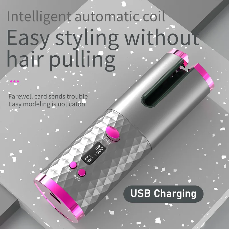 RICJ Private Label Professional USB Rechargeable Electric wave mini  Rotating  Ceramic Cordless Wireless Automatic Hair Curlers